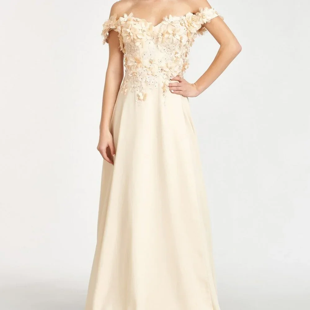 NEW  Floral 3D Applique and Embroidery Embellished A-Line Chiffon Dress GL3018